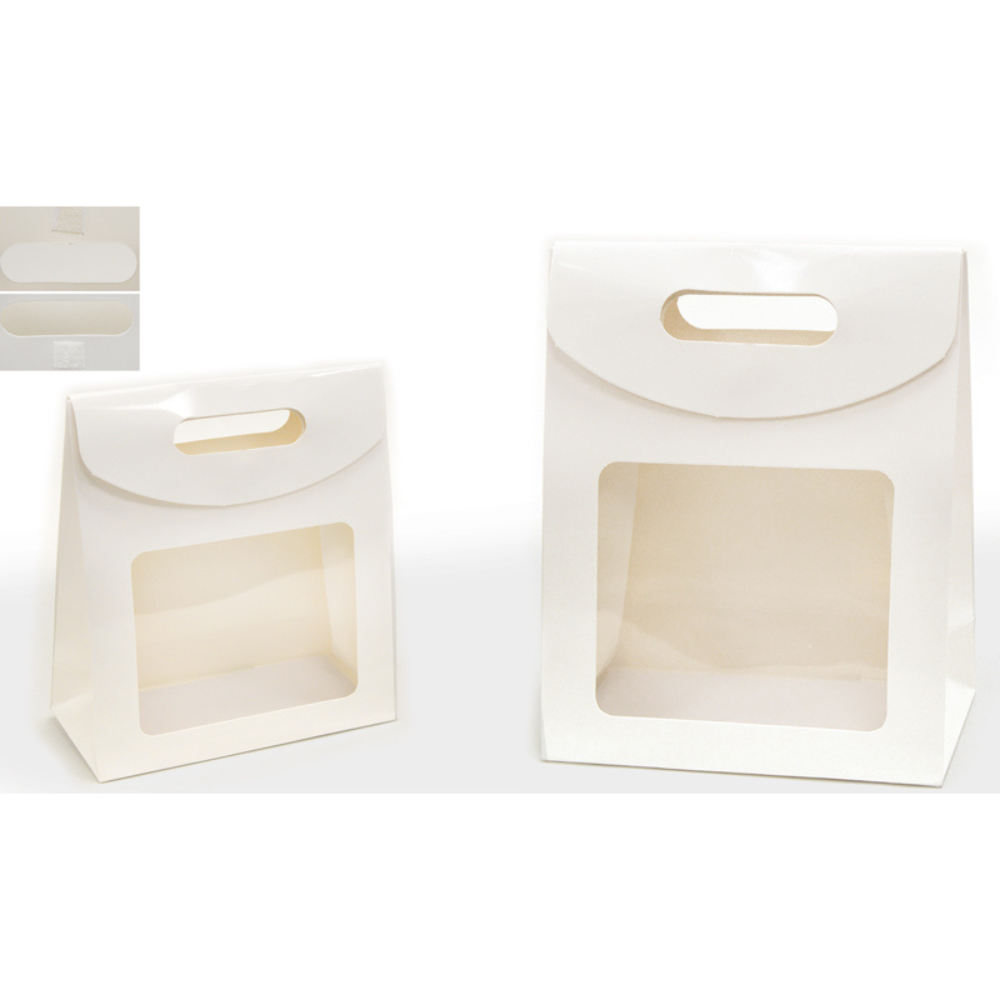 Σετ 12 τεμαχίων τσάντα πλαστικοποιημένη με παράθυρο γυαλιστερή 12Χ16,5Χ6 εκ. λευκή (0402134)