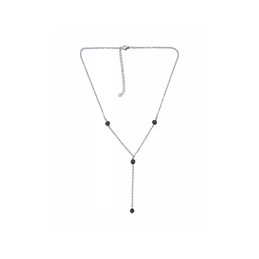 Kostibas Fashion Κολιέ με ατσάλινη αλυσίδα και πέτρα λάβα (1014-937AA)