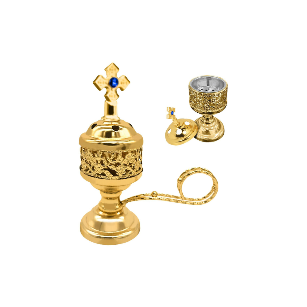 HOMie Θυμιατό Λιβανιστήρι Εκκλησιαστικό Μεταλλικό Χρυσό 14x ø5,5cm