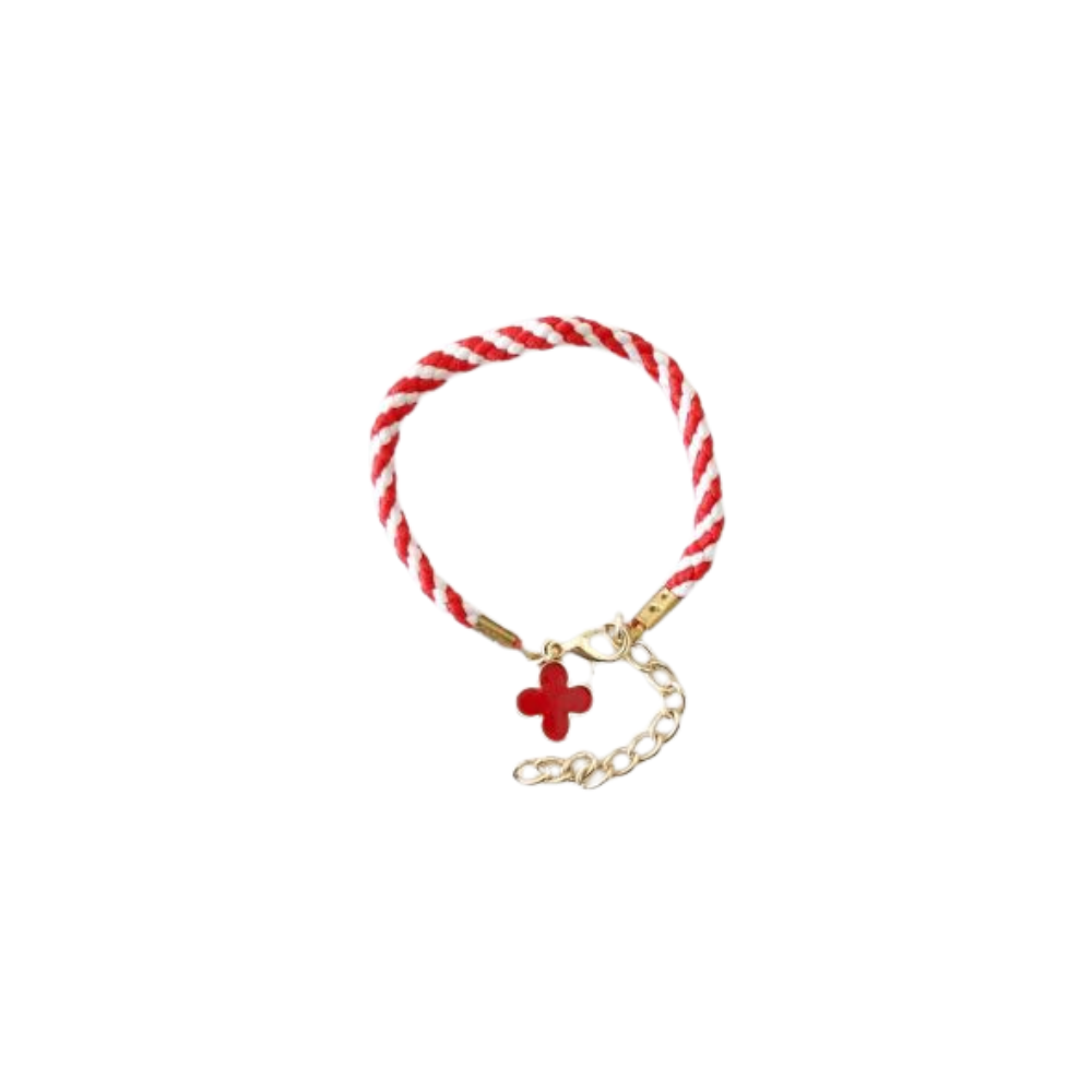 Βραχιόλι Μάρτης με χοντρό σχοινί και μοτίφ σταυρό 14cm (παιδικό) (1539-614U5)
