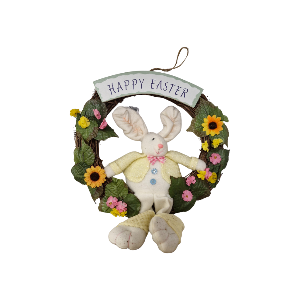 Πασχαλινό Διακοσμητικό Στεφάνι με Λαγουδάκι και Λουλούδια 30 εκ. (231045)
