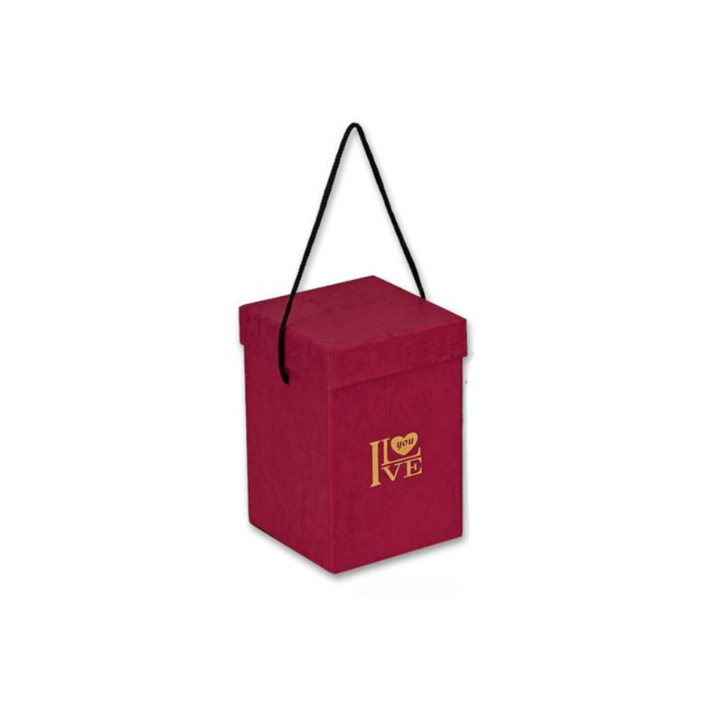 Κουτί Δώρου με Χειρολαβή – "I Love You" χρώμα μπορντώ 11x11x16cm
