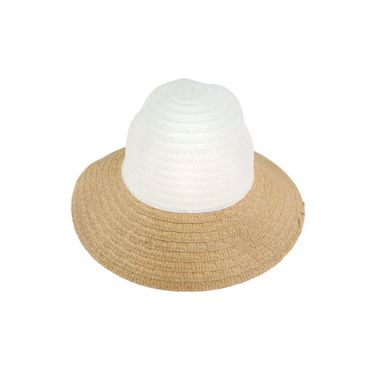 Γυναικείο Ψάθινο Καπέλο Floppy Λευκό-Μπεζ