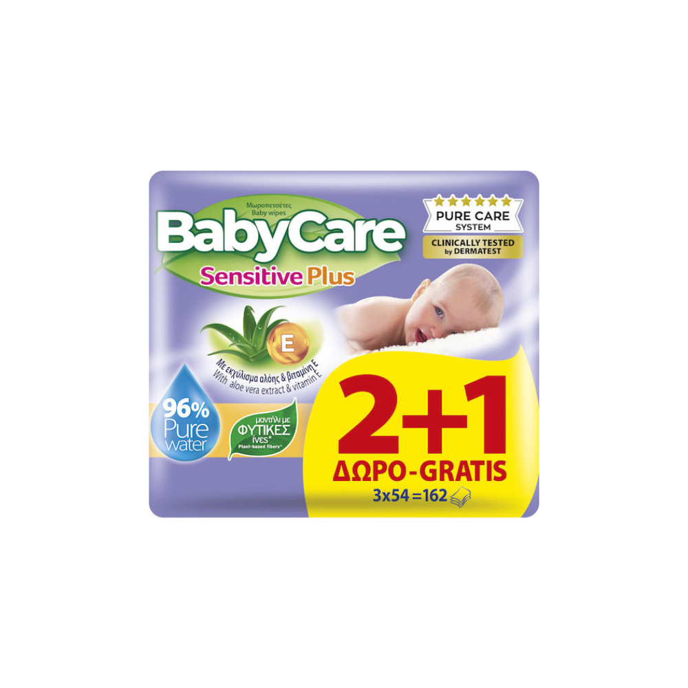 BabyCare Sensitive Plus Μωρομάντηλα χωρίς Οινόπνευμα & Parabens 3x54τμχ