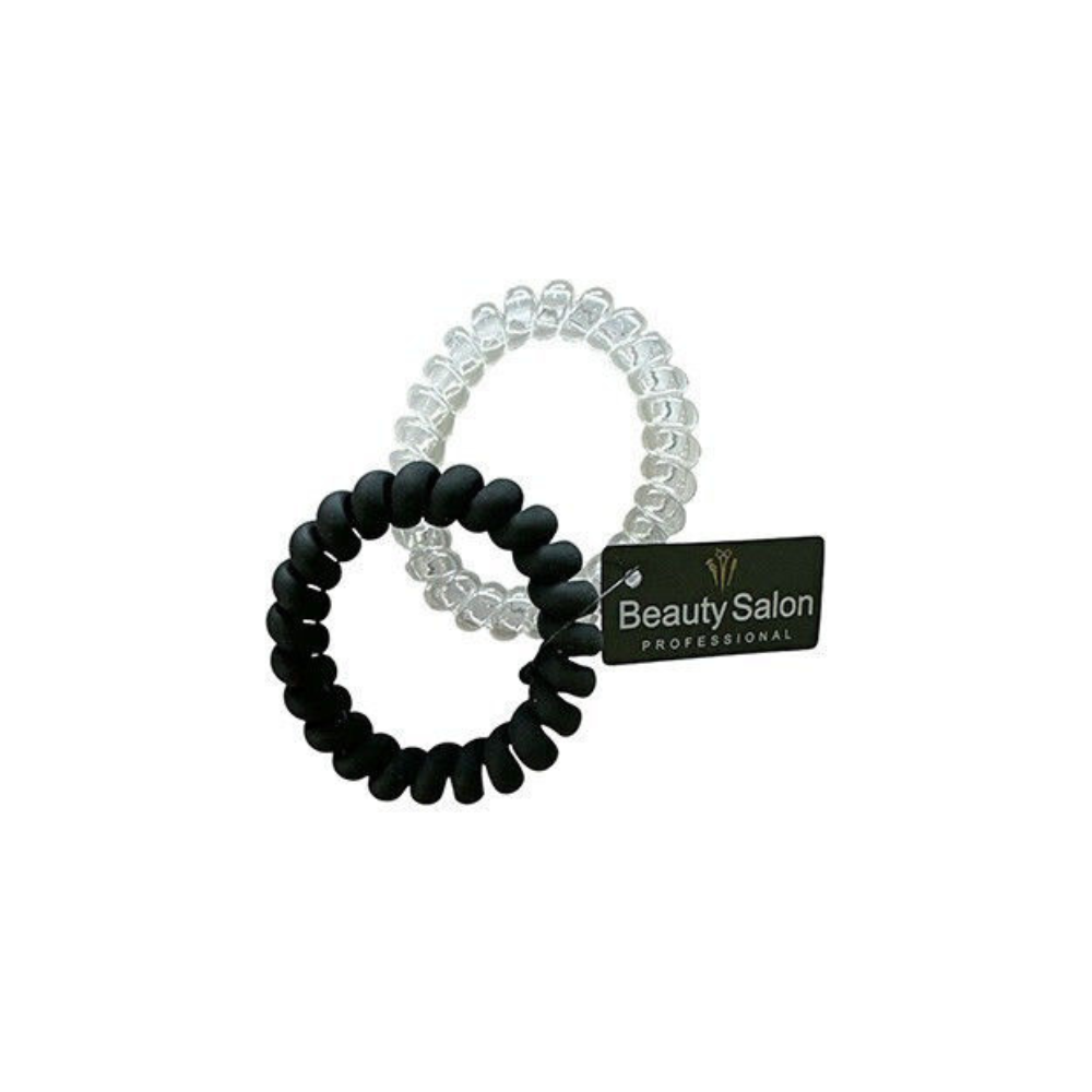 Beauty Salon Λαστιχάκια Σπιράλ Μαλλιών Μαύρα-διαφανα Ματ Σετ 2τμχ