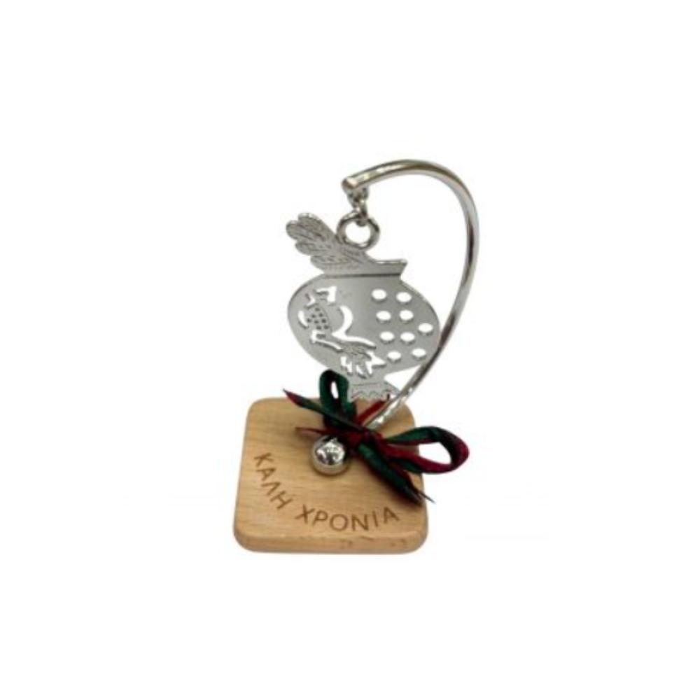 Kostibas Fashion Γούρι με ξύλινη βάση ασημί (6710-725A)