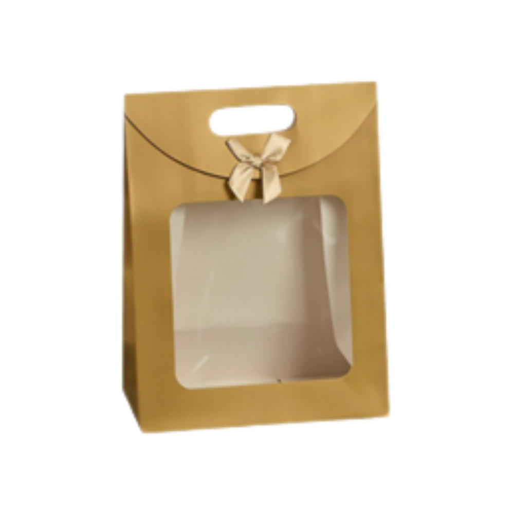 Τσάντα Δώρου με Παράθυρο και Κορδέλα - Χρυσή - 24x19x9 (74314-2)