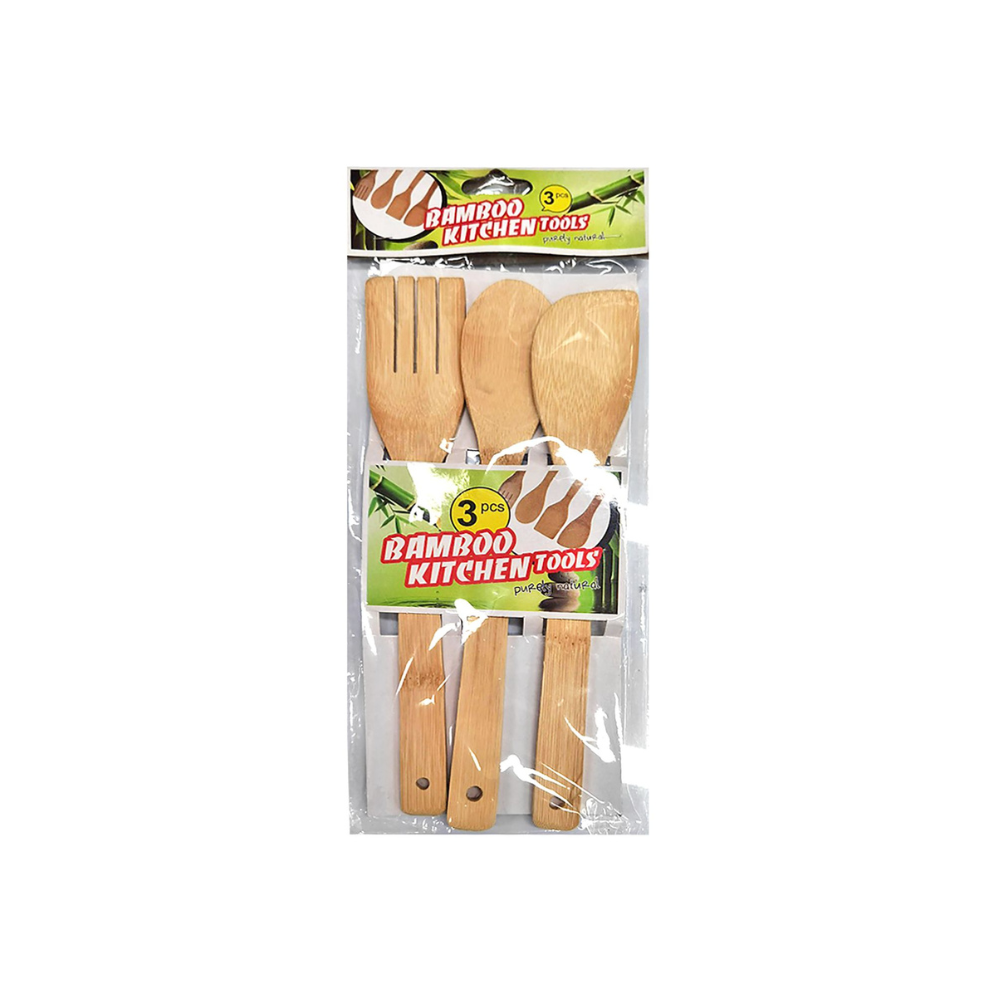 Homie Σετ Bamboo Εργαλείων Μαγειρικής 3τμχ Καφέ