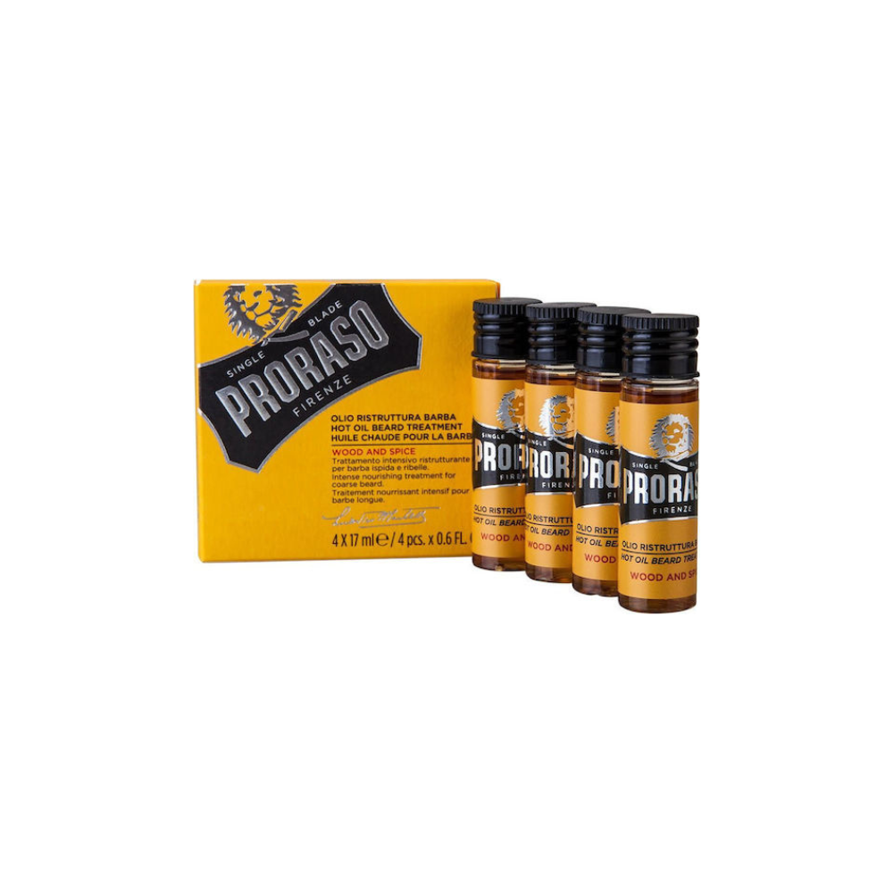 Proraso Λάδι Περιποίησης για Γένια Hot Oil Beard Treatment Wood & Spice 4x17ml