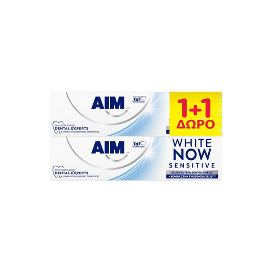 AIM Οδοντόκρεμα 75ml White Now Sensitive 1+1 Δώρο