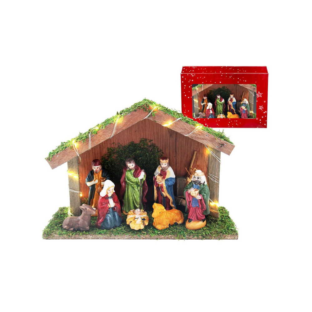 Φάτνη Ξύλινη Μεσαίου Μεγέθους 29.5x20x10εκ. Φωτιζόμενη