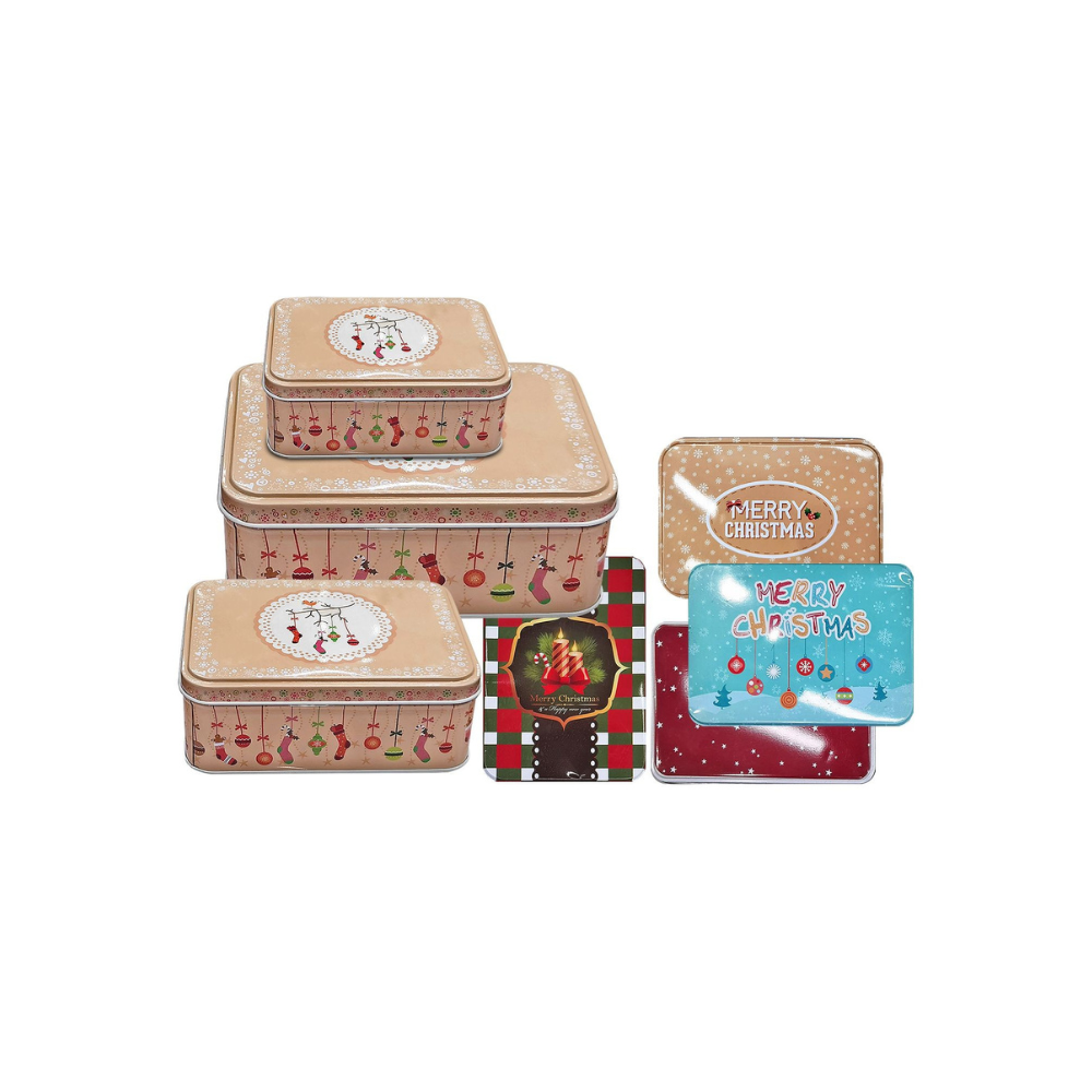 Σετ Κουτιά Μεταλλικά Xmas 3 τεμαχίων Ροζ Χρώμα