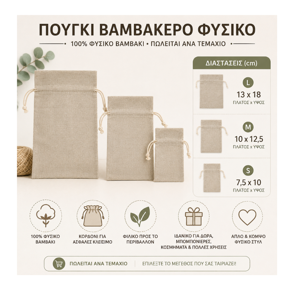 Πουγκί Βαμβακερό Φυσικό 10x12,5cm