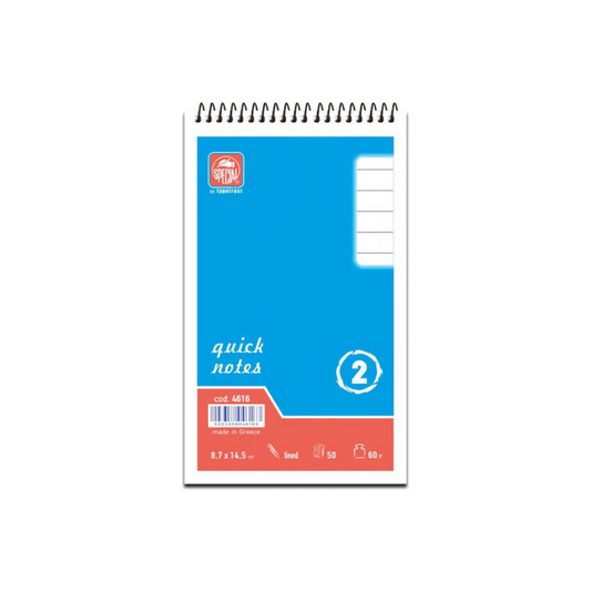 Typotrust Quick Notes No2 Μπλοκ Σημειώσεων Σπιράλ 50 Φύλλων Ριγέ Μπλε