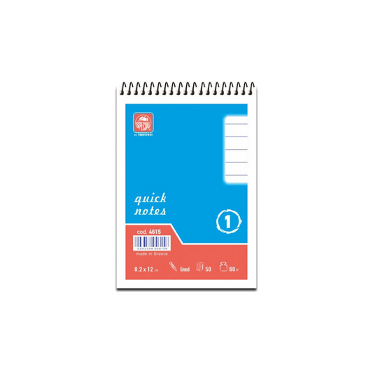 Typotrust Quick Notes No1 Μπλοκ Σημειώσεων Σπιράλ 50 Φύλλων A6 Ριγέ Μπλε