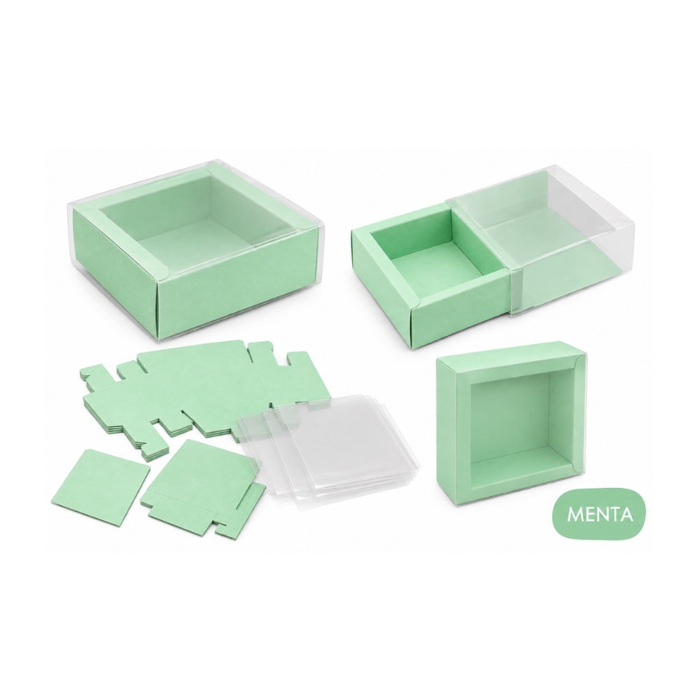 Χάρτινο Συρταρωτό Κουτί με Ζελατίνα 8,5x8,5x3cm – Σετ 12 τεμ. – Μέντα (0402355)