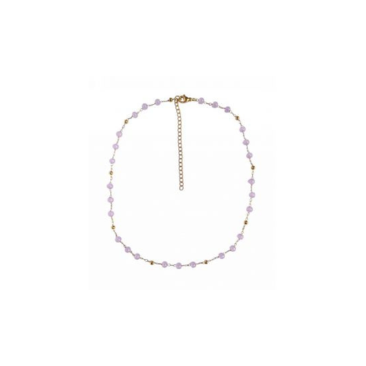 Γυναικείο κολιέ με λιλά χάντρες και χρυσή αλυσίδα (1013-413XJ)