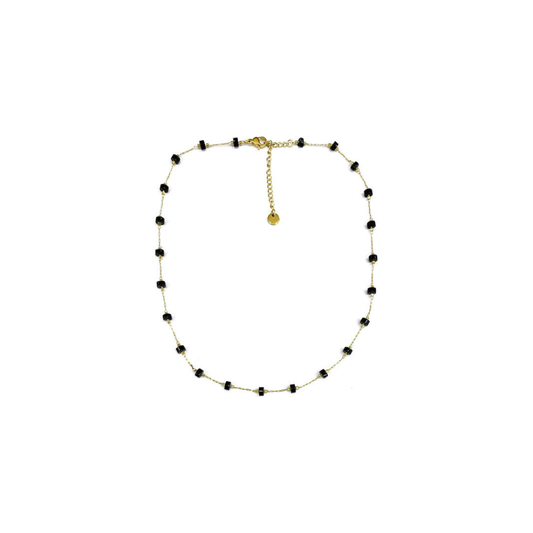 Γυναικείο κολιέ από επιχρυσωμένο ατσάλι σε χρυσή απόχρωση και μαύρες χάντρες (1013-680XM)
