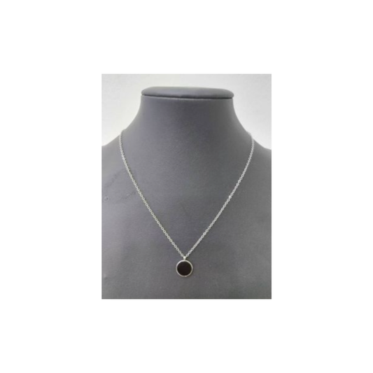 Kotsibas Fashion Κολιέ Ατσάλι με μοτίφ μαύρο σμάλτο (1013-969AM)