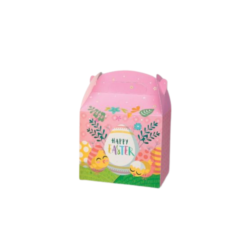 Κουτί Χάρτινο Πασχαλινό με Χεράκι – Happy Easter 14x12x10cm (Σετ 12 Τεμαχίων)