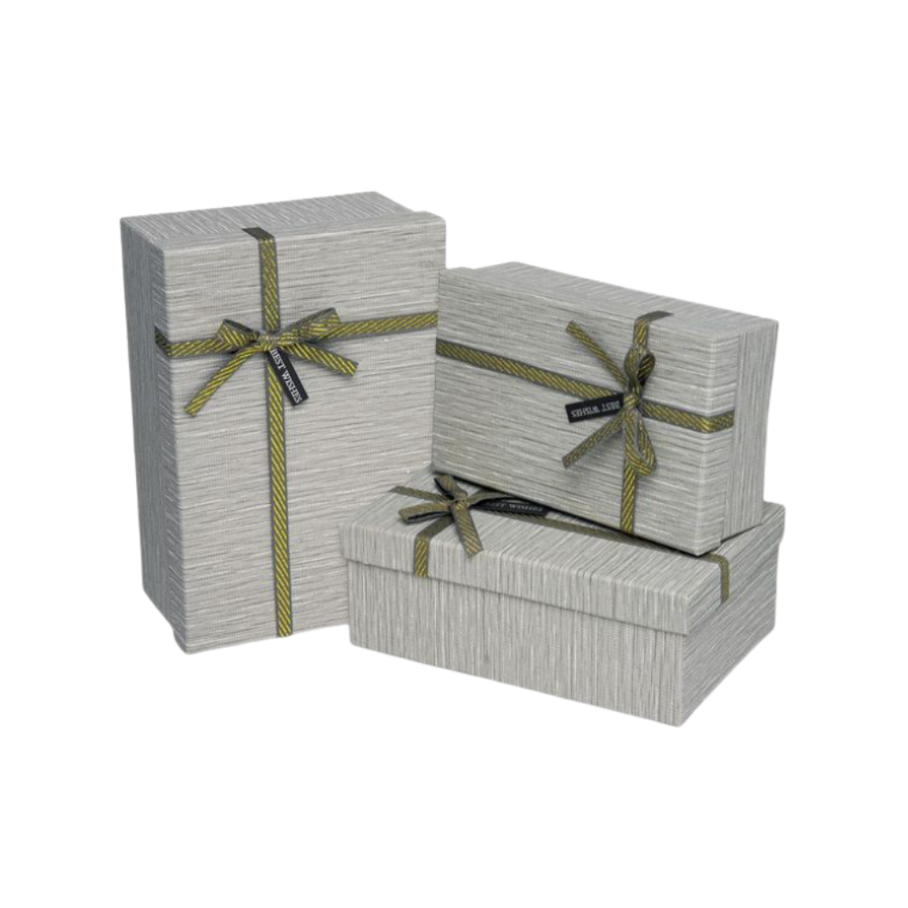 Σετ 3 Κουτιά Δώρου Γκρι με Κορδέλα (378165-2)