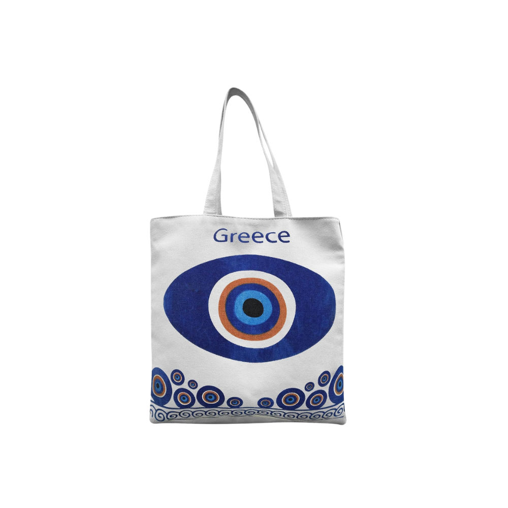 Τσάντα Βαμβακερή Λευκή Μάτι 40x40x10cm (42-2949)
