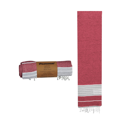 Πετσέτα Θαλάσσης Pestemal Κόκκινη Γκρί Ρίγες 280g 90x180cm (42-823)