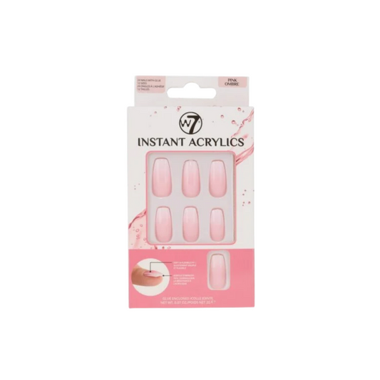 W7 Instant Acrylics Pink Ombre Τεχνητά Νύχια με Κόλλα 24τμχ