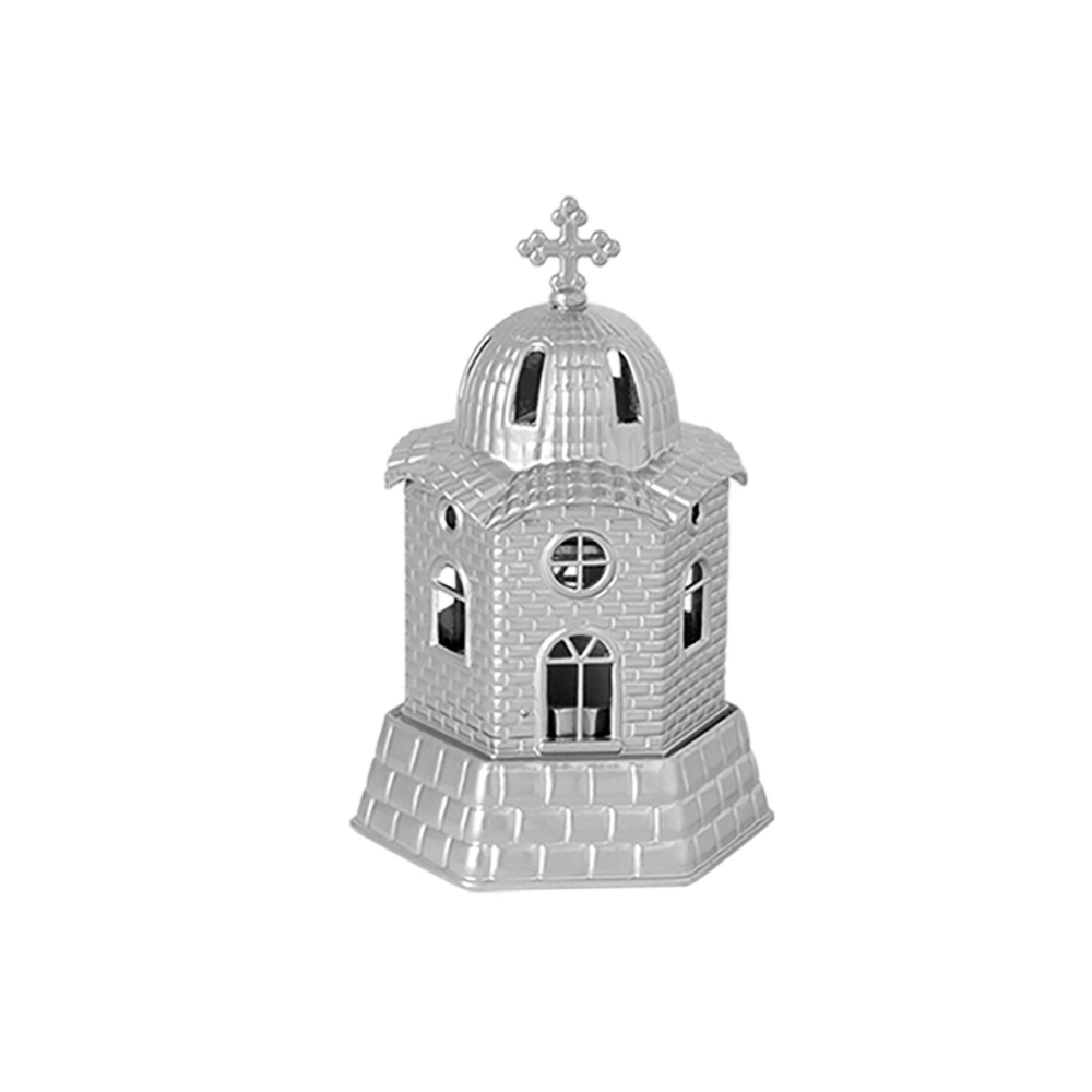 HOMie Εκκλησία Επιτραπέζιο Καντήλι Μεταλλικό Ασημί 9.5x9.5x17εκ.