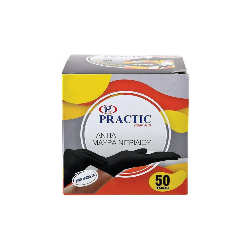 Practic Super Plus Γάντια Νιτριλίου Χωρίς Πούδρα σε Μαύρο Χρώμα 50τμχ LARGE