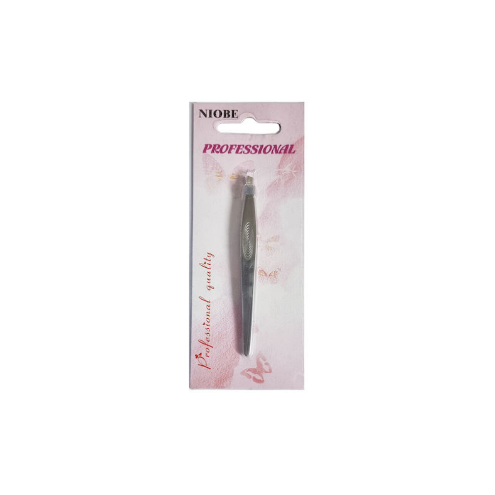 Niobe Professional Τσιμπιδάκι Φρυδιών με Ίσια Μύτη Ασημί