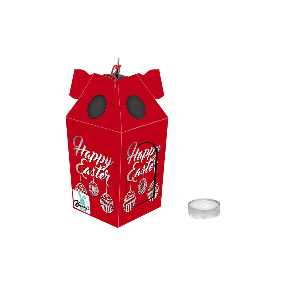 Φαναράκι με Ρεσώ Κόκκινο Happy Easter 21x9,5cm (73-1349)