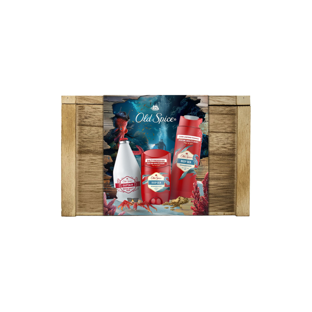 OLD SPICE Captain Deep Sea Set για Καθαρισμό Σώματος σε ξύλινο μπαούλο