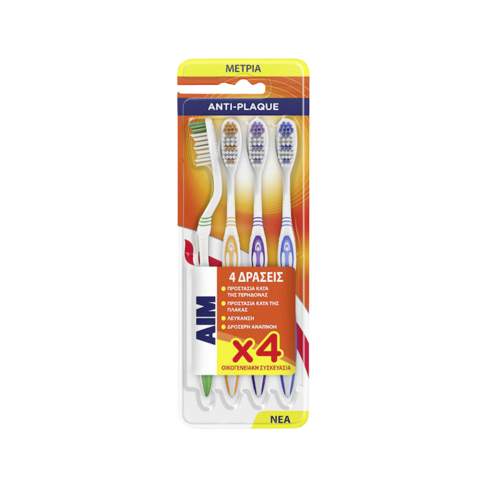 AIM Anti Plaque Οδοντόβουρτσα Medium 4τμχ