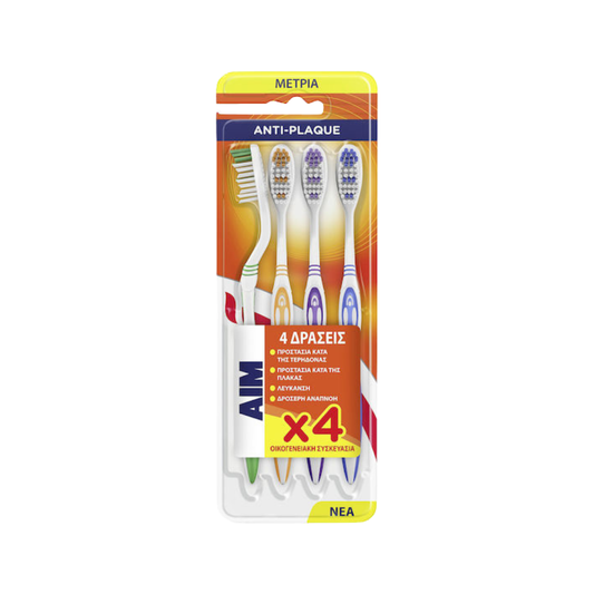 AIM Anti Plaque Οδοντόβουρτσα Medium 4τμχ