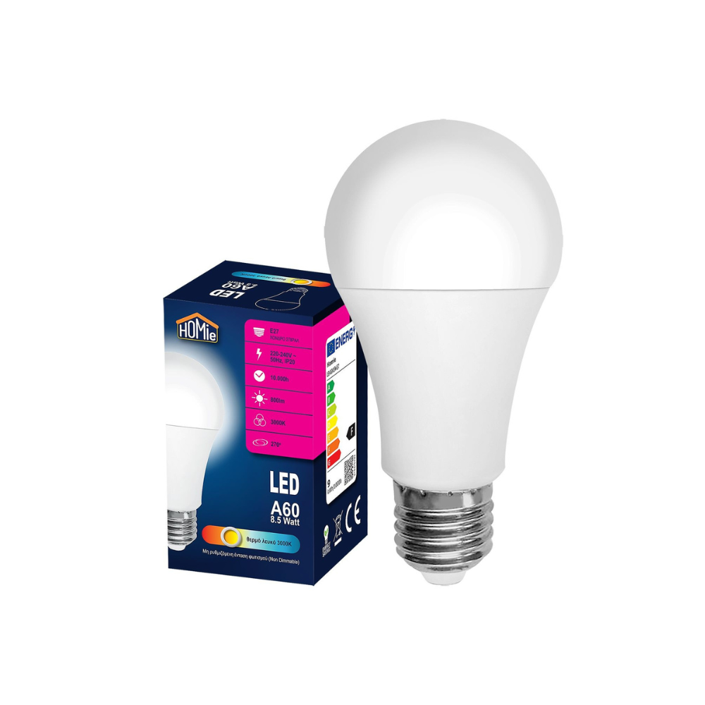 HOMie Λάμπα LED A60 E27 8,5W 800lm 3000K Θερμό Λευκό (88-512)