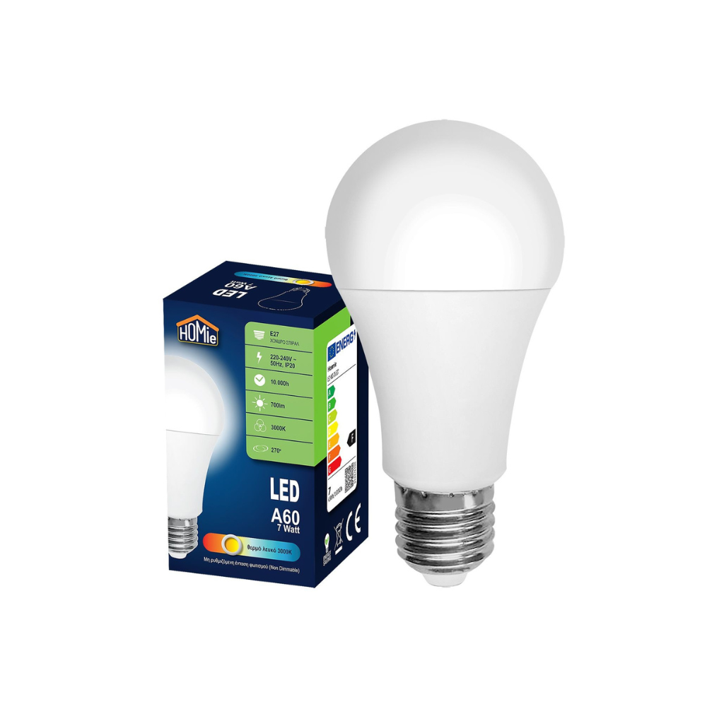 HOMie Λάμπα LED A60 E27 7W 700lm 3000K Θερμό Λευκό (88-513)