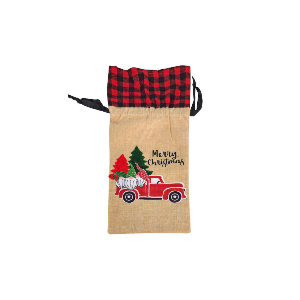 Θήκη Κρασιού Xmas Λινάτσα 34x13cm