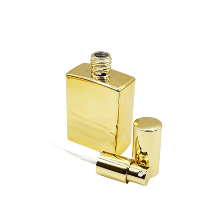 Γυάλινο μπουκάλι 50 ml χρυσό με σπρέι και χρυσό καπάκι